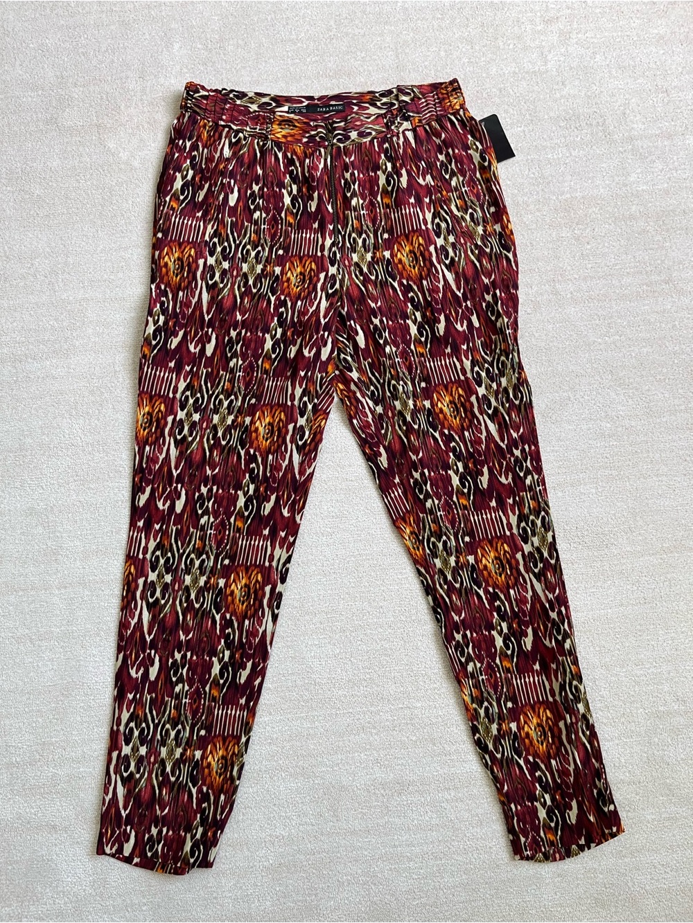 Zara Floral-Print Joggers in Rust and Yellow